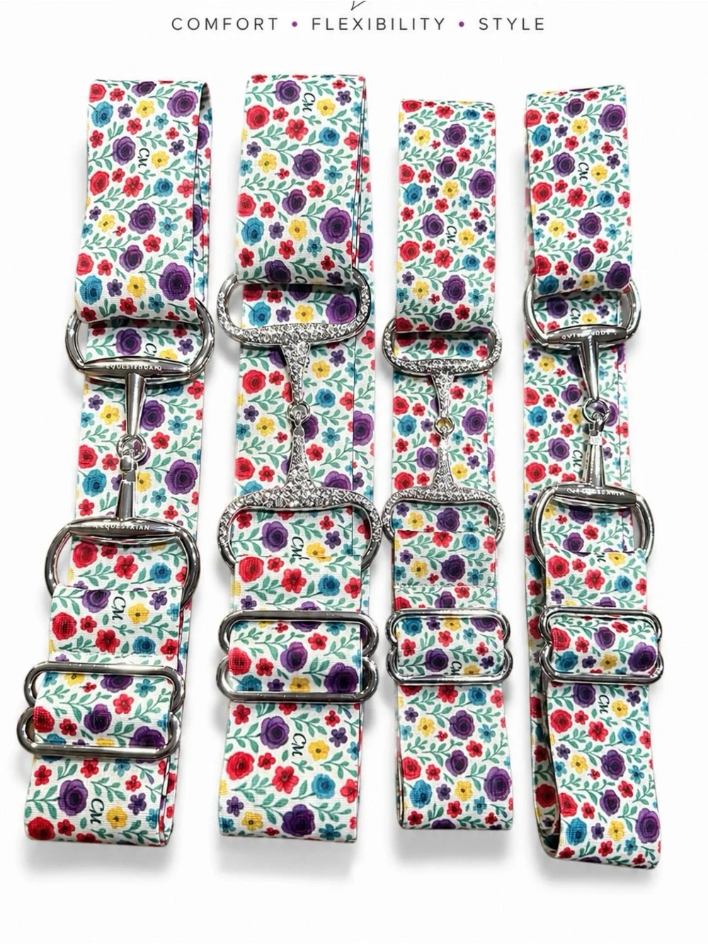 floral christal Equestrian horse Snaffle Bit Belt 1.5” Elastic 1 size fits most